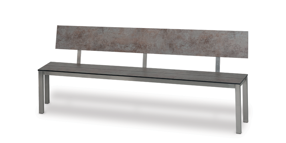 Gartenbank Morcote von H. Hasler AG mit Rückenlehne – moderne Outdoor Sitzbank aus Metall und Verbundplatte