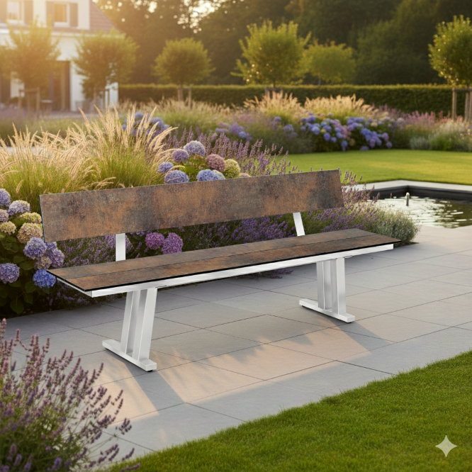 Sitzbank Palou: hochwertige Gartenbank mit Rückenlehne – langlebig, pflegeleicht und ideal für den Außenbereich.